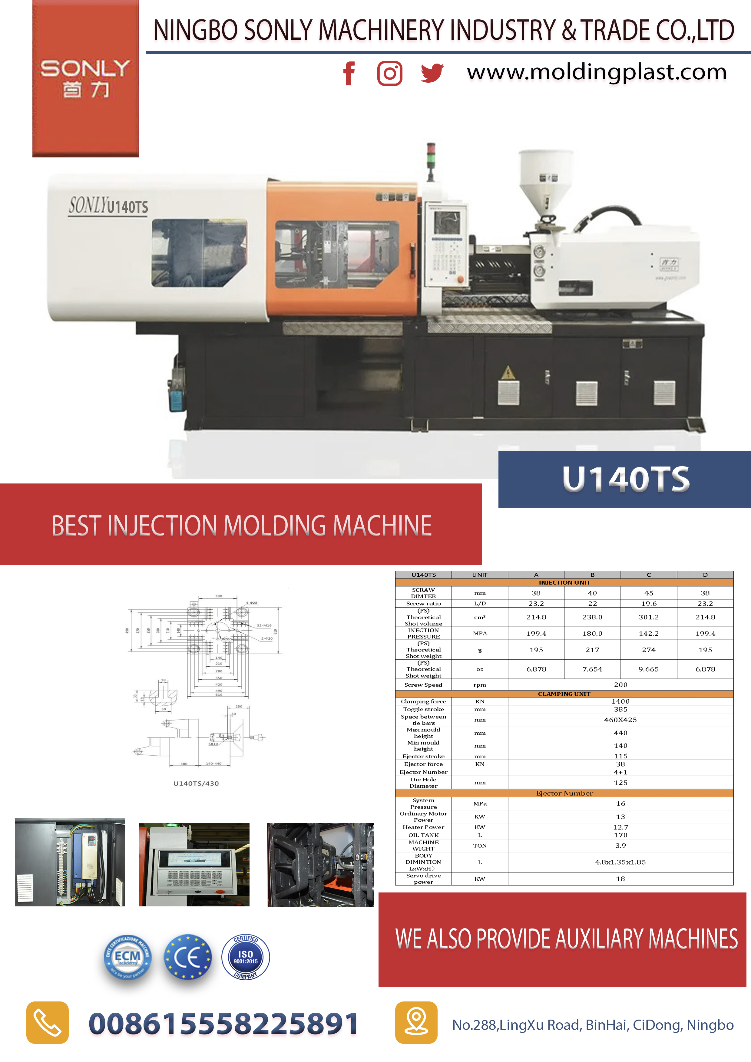  INJECTION MOLDING MACHINE U140TS - SONLY MACHINERY